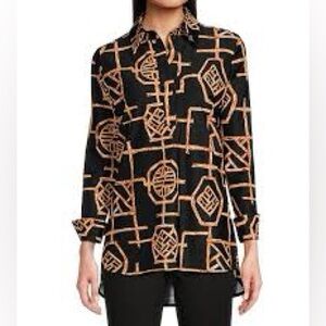 Jude Connally Hadley Bamboo Lattice Print Tunic Top in Black - NWOT - Medium
